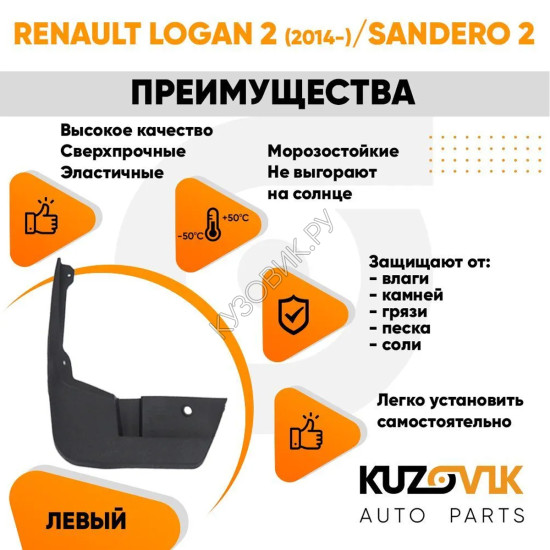 Брызговик передний левый Renault Logan 2 (2014-) Sandero 2 KUZOVIK
